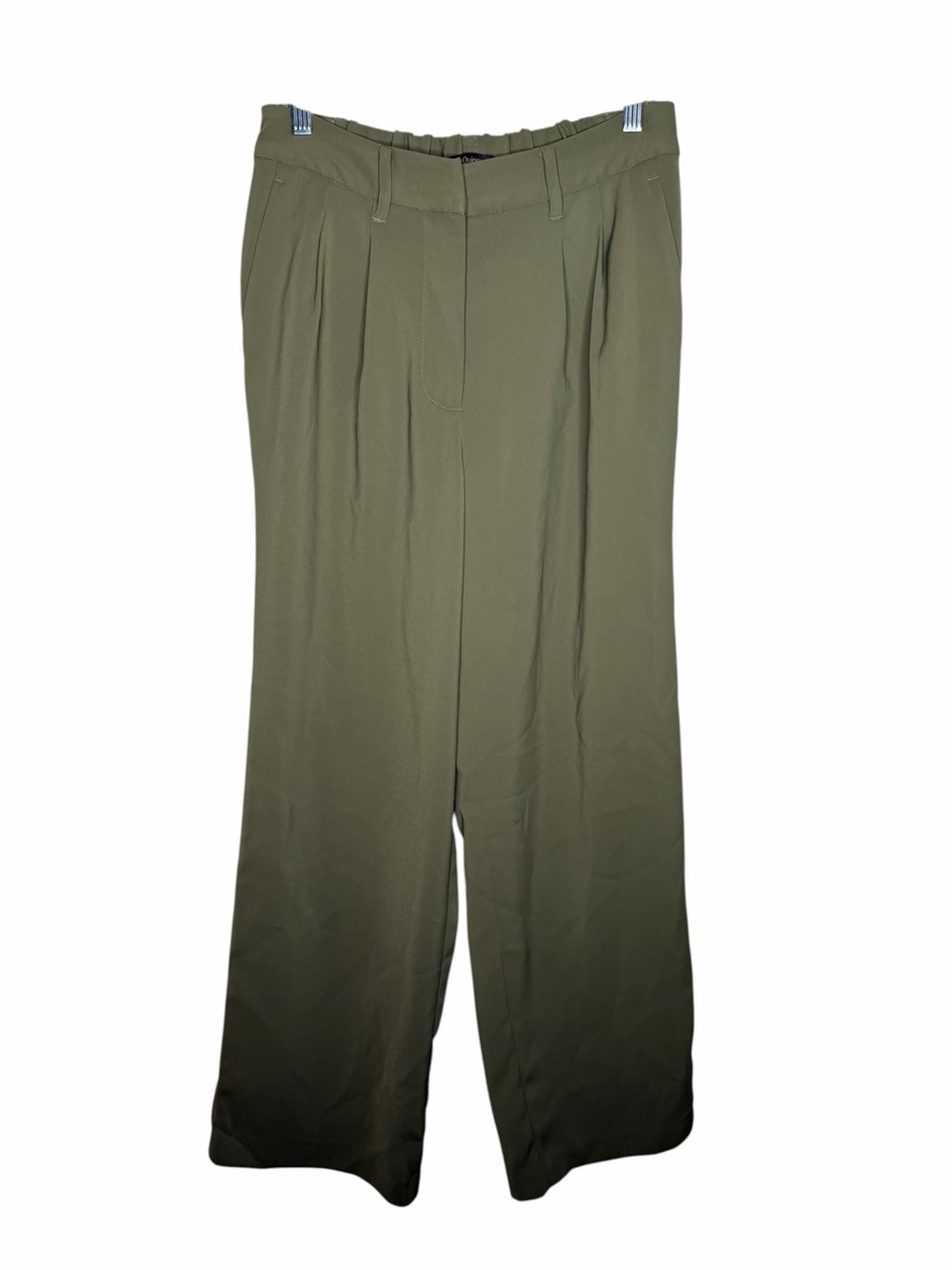 QUINCE / Olive Green Stretch Crepe Pleated Wide Leg Pants / 8